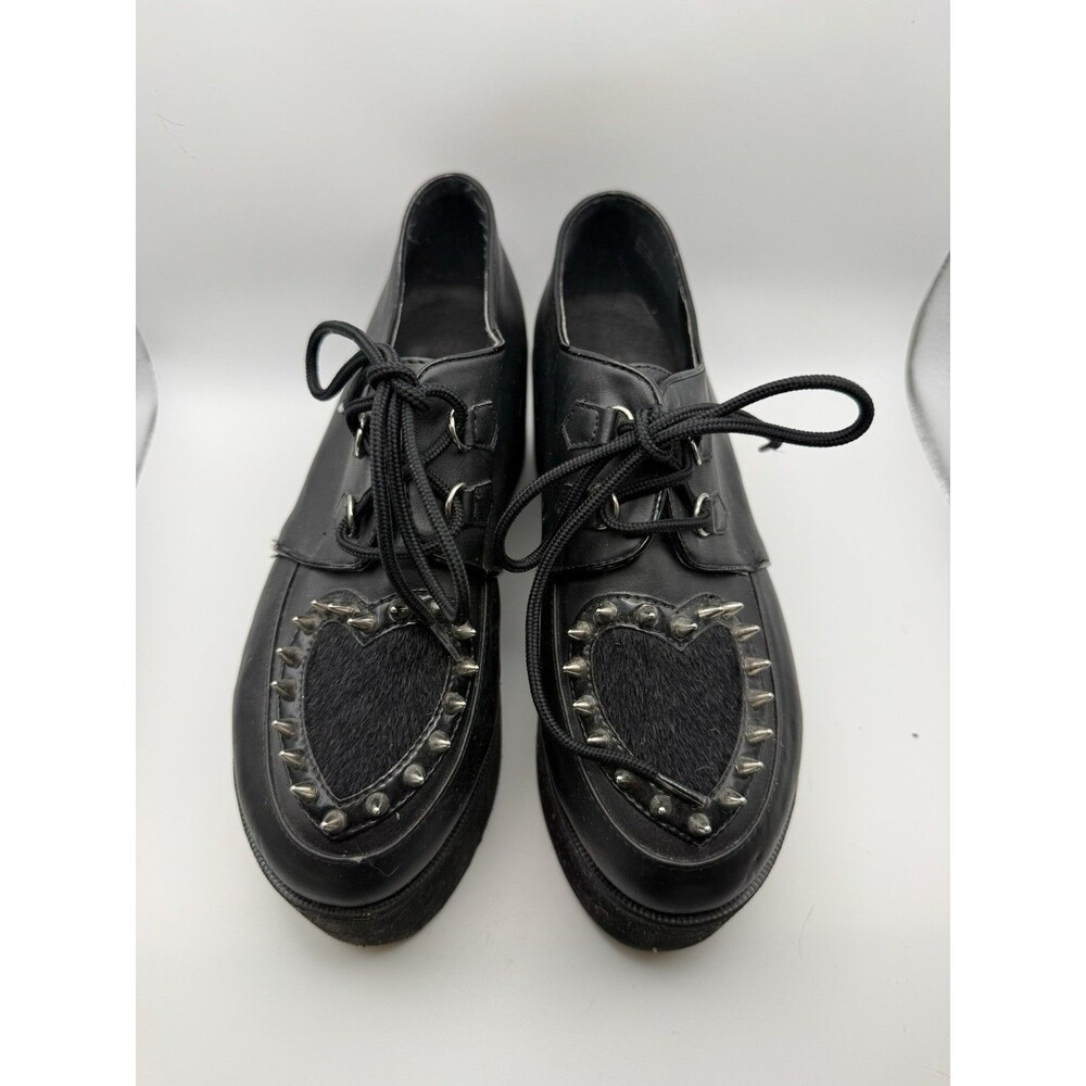 Demonia Size 8 Black Studded Heart Shoes Gothic Punk Lace-Up Platforms Vegan - Picture 11 of 11